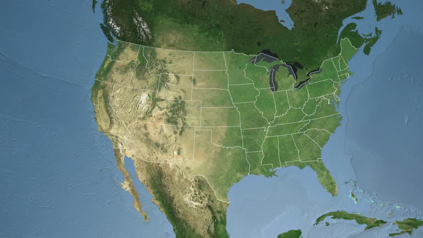USA - Mississippi state (Jackson) extruded on the satellite map of North America in the Azimuthal Equidistant projection. Elements of this image furnished by NASA.