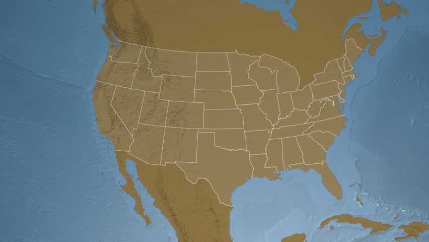 USA - Iowa state (Des Moines) extruded on the elevation map of North America in the Azimuthal Equidistant projection. Elements of this image furnished by NASA.