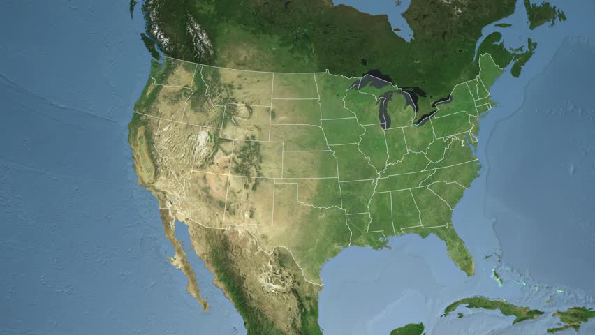 USA - Arizona state (Phoenix) extruded on the satellite map of North America in the Azimuthal Equidistant projection. Elements of this image furnished by NASA.