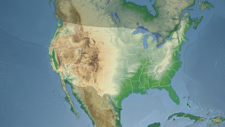 USA - Alabama state (Montgomery) extruded on the physical map of North America in the Azimuthal Equidistant projection. Elements of this image furnished by NASA.