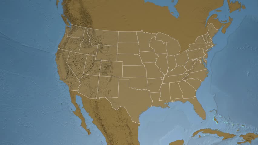 USA - Alabama state (Montgomery) extruded on the elevation map of North America in the Azimuthal Equidistant projection. Elements of this image furnished by NASA.