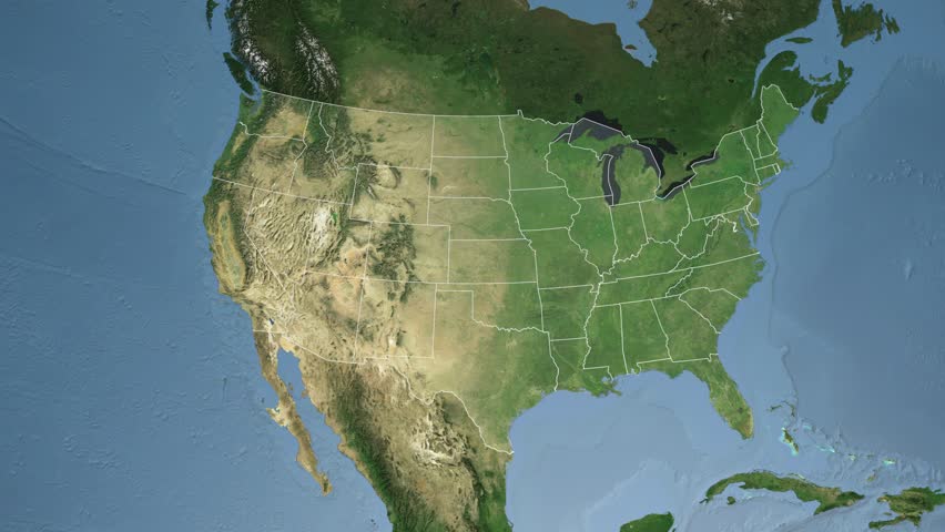 USA - Alabama state (Montgomery) extruded on the satellite map of North America in the Azimuthal Equidistant projection. Elements of this image furnished by NASA.
