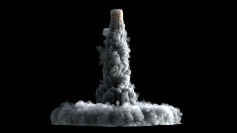4K Rocket launch or Takeoff smoke texture isolated on black background, with alpha, ready for compositing (uhd 3840x2160, ultra high definition, 1920x1080, 1080p) high detailed huge smoke