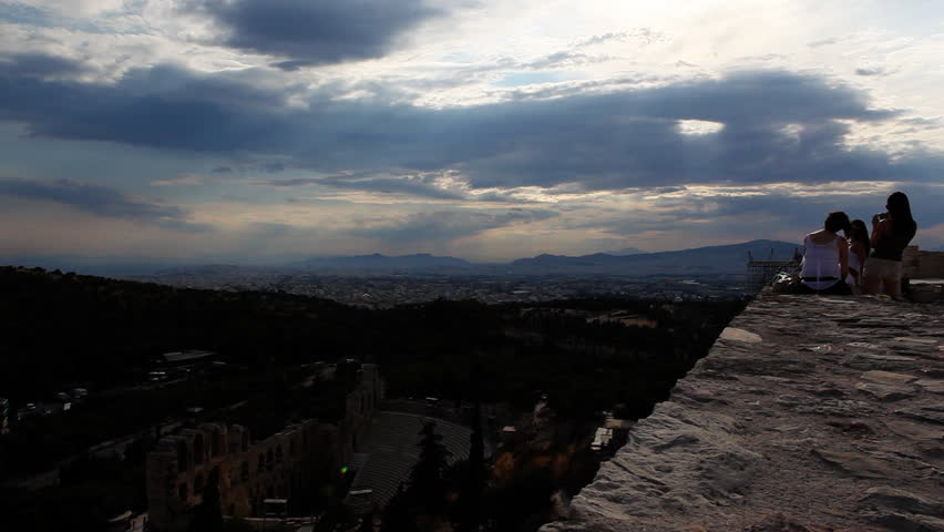 People enjoying view over Athens, shot from the Acropolis