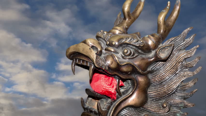 Bronze Guardian Lion Statue in Yonghe Temple (Lama Temple) in Beijing, China  