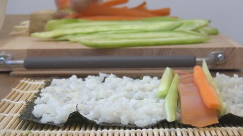 Making sushi roll japanese food