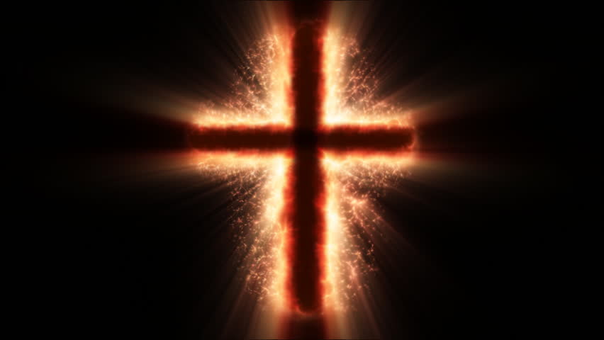 Religious cross on fire