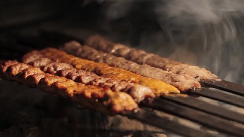  Turning and  grilling Barbecue Shish Kebab 