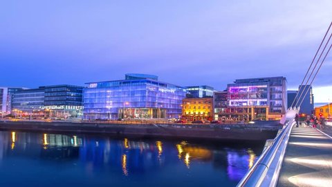 View to night Dockland from Samuel Beckett bridge Dublin Ireland