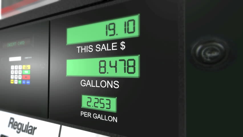 Closeup on price, cost LED display at Gas Station (US,UK,Europe). Low price after crude oil prices drop Royalty-Free Stock Footage #8533087