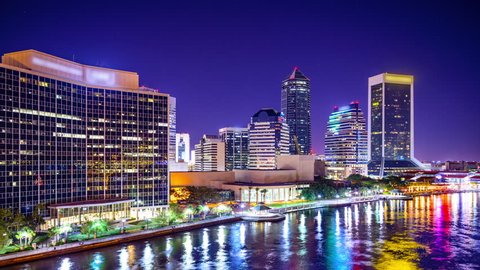 Jacksonville, Florida, USA city skyline on St. Johns River.