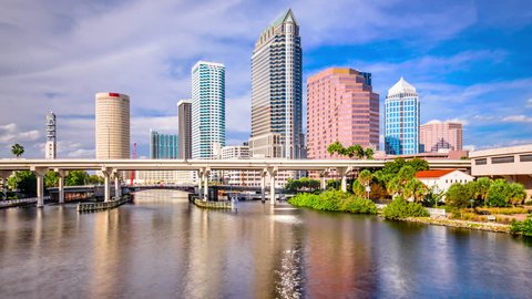 Tampa, Florida, USA downtown city skyline time lapse.