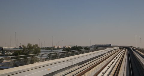 DUBAI, UAE - JANUARY 22, 2014 Dubai International Airport Terminal DXB Metro POV Train Arrival Approach UAE ( Ultra High Definition, UltraHD, Ultra HD, UHD, 4K, 2160P, 4096x2160 )