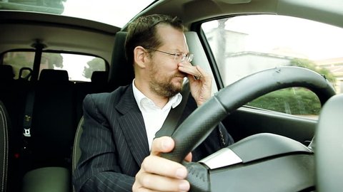 Man driving smelling stinky air funny comedy