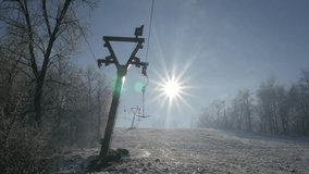 Ski slopes and ropeway above town of Zajecar in Eastern Serbia 4K 3840X2160 UHD video - Winter time on the snowed ski slopes on early morning 4K 2160p UHD footage