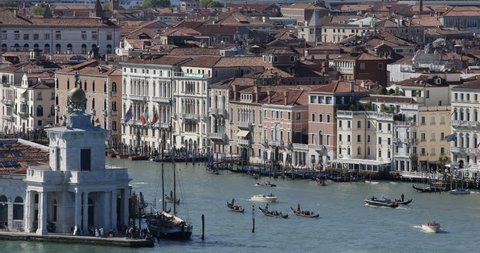 Traditional Gondola Movement Gondolier Passing Grand Canal Venice Transportation ( Ultra High Definition, UltraHD, Ultra HD, UHD, 4K, 2160P, 4096x2160 )