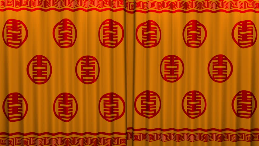 chinese new year red and gold pattern Curtain moves slightly and then spotlight opens ,alpha matte included for opening scene  