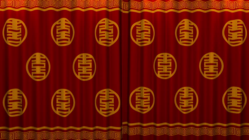chinese new year red Curtain moves slightly and opens with green screen for use as  opening scene  