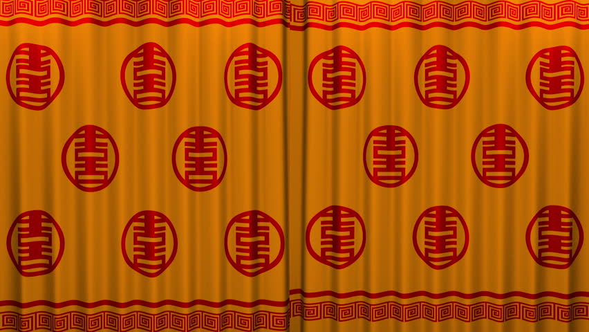 chinese new year red Curtain moves slightly and opens with green screen  for use as  opening scene  
