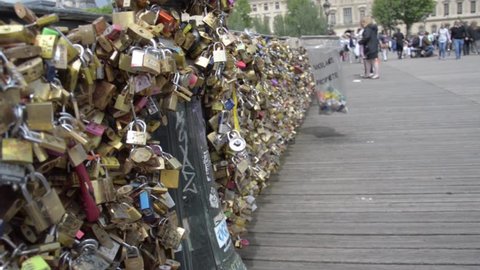 Paris, France, June 2014. Pont des arts, the lovelocks bridge. 