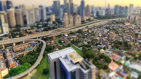 Diorama Tilt Shift Miniature Kuala Lumpur Cityscape, Time lapse At Sunset

