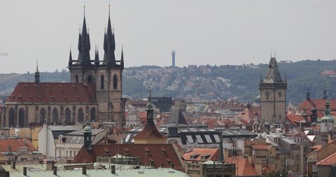 Prague Cityscape Capital City Landmarks Famous Sightseeing Establishing Shot Day ( Ultra High Definition, UltraHD, Ultra HD, UHD, 4K, 2160P, 4096x2160 )