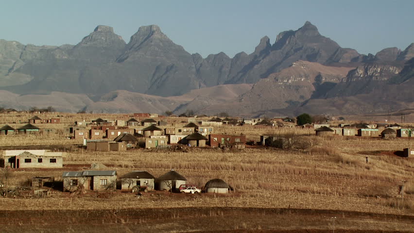 African village by the Central Drakensberg Mountains South Africa