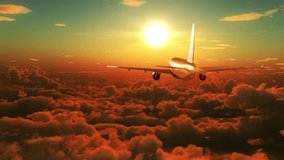 Flight in the clouds. High quality animation of flight in the clouds. 1.Airplane in clouds, 2.Clouds, 3.Airplane trackers