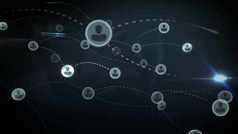 Social network abstract users, sms, messages, media concept, blue dark background with animated links