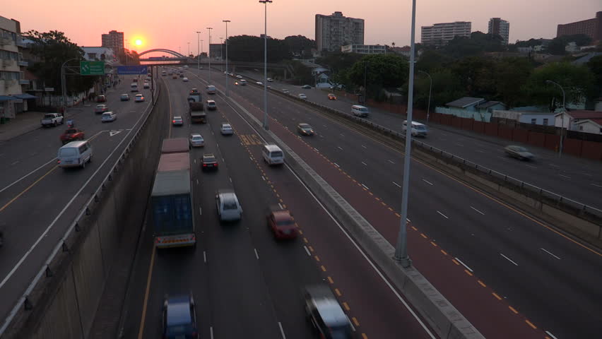 Fast motion traffic at sunset in Durban  South Africa.