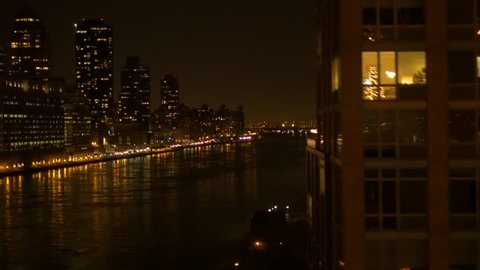 aerial view of city and lake at night. new york city scenery Video Stok
