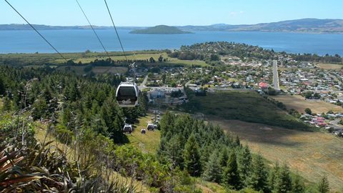 ROTORUA, NZL - JAN 18 2015:Skyline Gondola Cableway,A 900 metre long Doppelmayr cableway system with a vertical rise of 178.5 metres, is capable of carrying 2000 people an hour in eight-seater cabins.