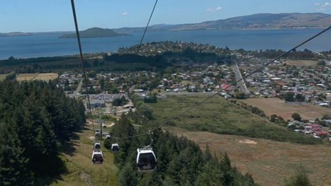 ROTORUA, NZL - JAN 18 2015:Skyline Gondola Cableway,A 900 metre long Doppelmayr cableway system with a vertical rise of 178.5 metres, is capable of carrying 2000 people an hour in eight-seater cabins.