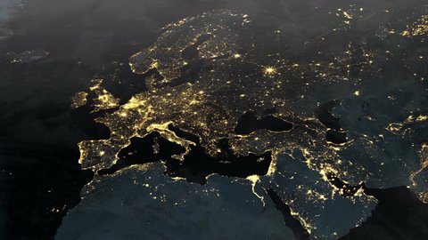 Planet earth animation of Europe at night (1080p HD)