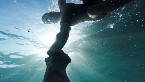 Savior Rescuer Salvation Hand Man Drowning Saved By Lifeguard Underwater Sun Shining Rescue New Hope Second Chance Concept Gopro HD