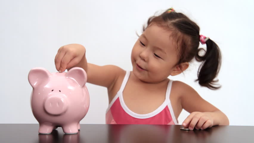 little girl piggy bank