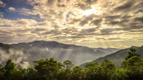 Ray Of Light Penetrating Clouds Over Crocker Range. Sabah, Malaysia