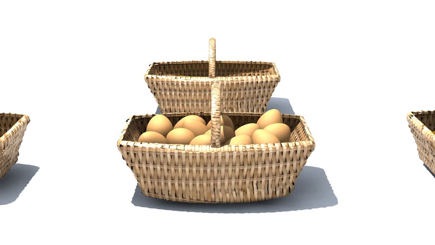 Eggs jump from main basket to surrounding baskets.