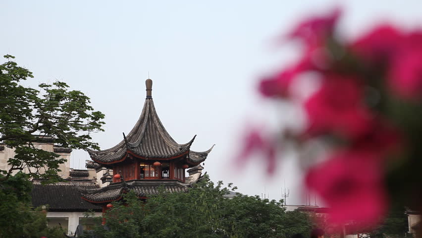 Establishing Shot Confucius Temple Pagoda Nanjing Buddhist Religion China Day