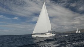 Clips set: Yachting, sailing regatta. Luxury yachts. Sailing in the wind through the waves (HD) 