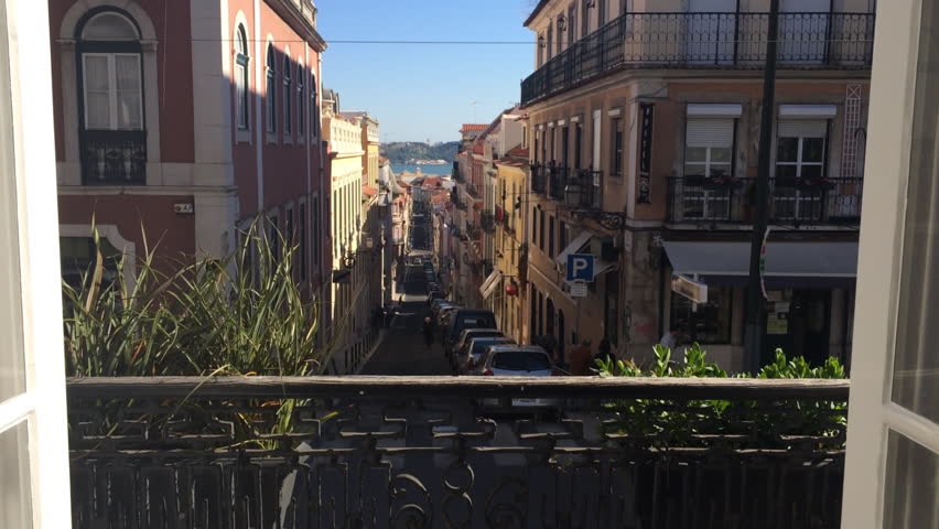 Lisbon, Portugal, view of the streets leading to the river/ocean.