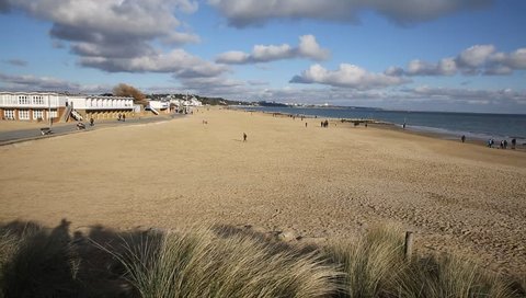 Sandbanks sandy beach and coast Poole Dorset England UK with blue sky and sun