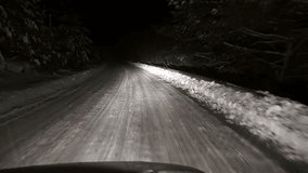 4K Mountain Forest Road On A Winter Night, uhd stock video