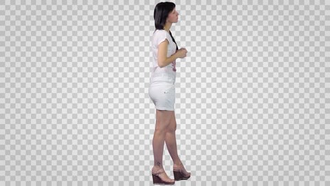 Brunette Girl in white shirt and short skirt. Side view 2. Footage with alpha channel.
File format - mov. Codeck - PNG+Alpha
Use these footage to combine with other people footage to make crowd effect