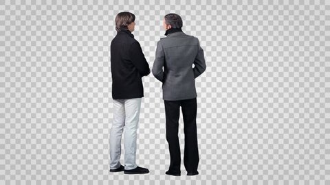 Two men standing and looking for something. Back view. Footage with alpha channel.
File format - mov. Codeck - PNG+Alpha
Combine these footage with other people footages to make a crowd effect