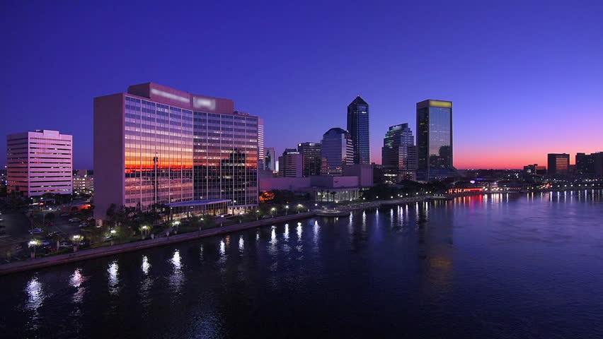 Lighted Water with skyline at night in Jacksonville, Florida image