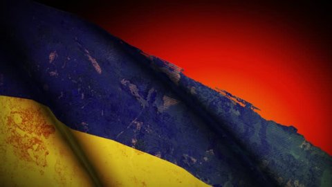 Ukraine Flag Waving, old, grunge look sunset background