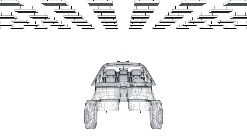 Car sketch rotating, components assembling, loop