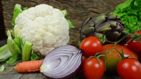 vegetables panoramic slow motion