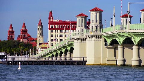 St. Augustine, Florida, USA downtown city skyline at Bridge of Lions.